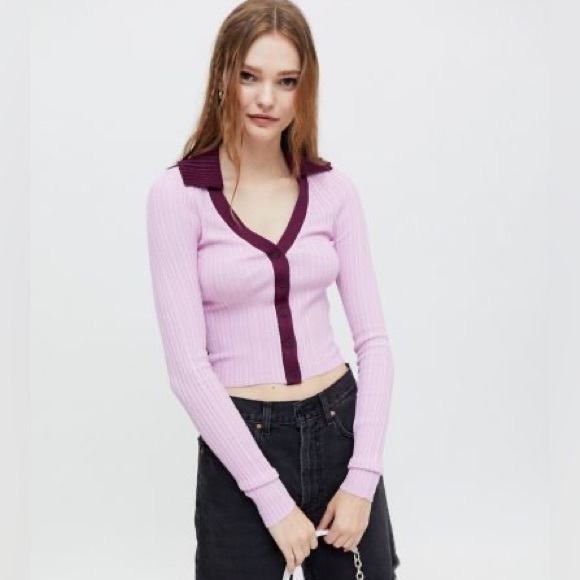 Urban Outfitters Tops - Urban outfitters Izzy collared knit cardigan in purple multi